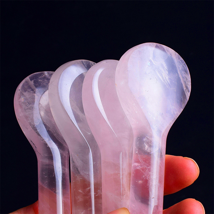 100% Natural Rose Quartz Acupressure Gua Sha Spoon for face Anti-Aging and Anti Wrinkles massage tool