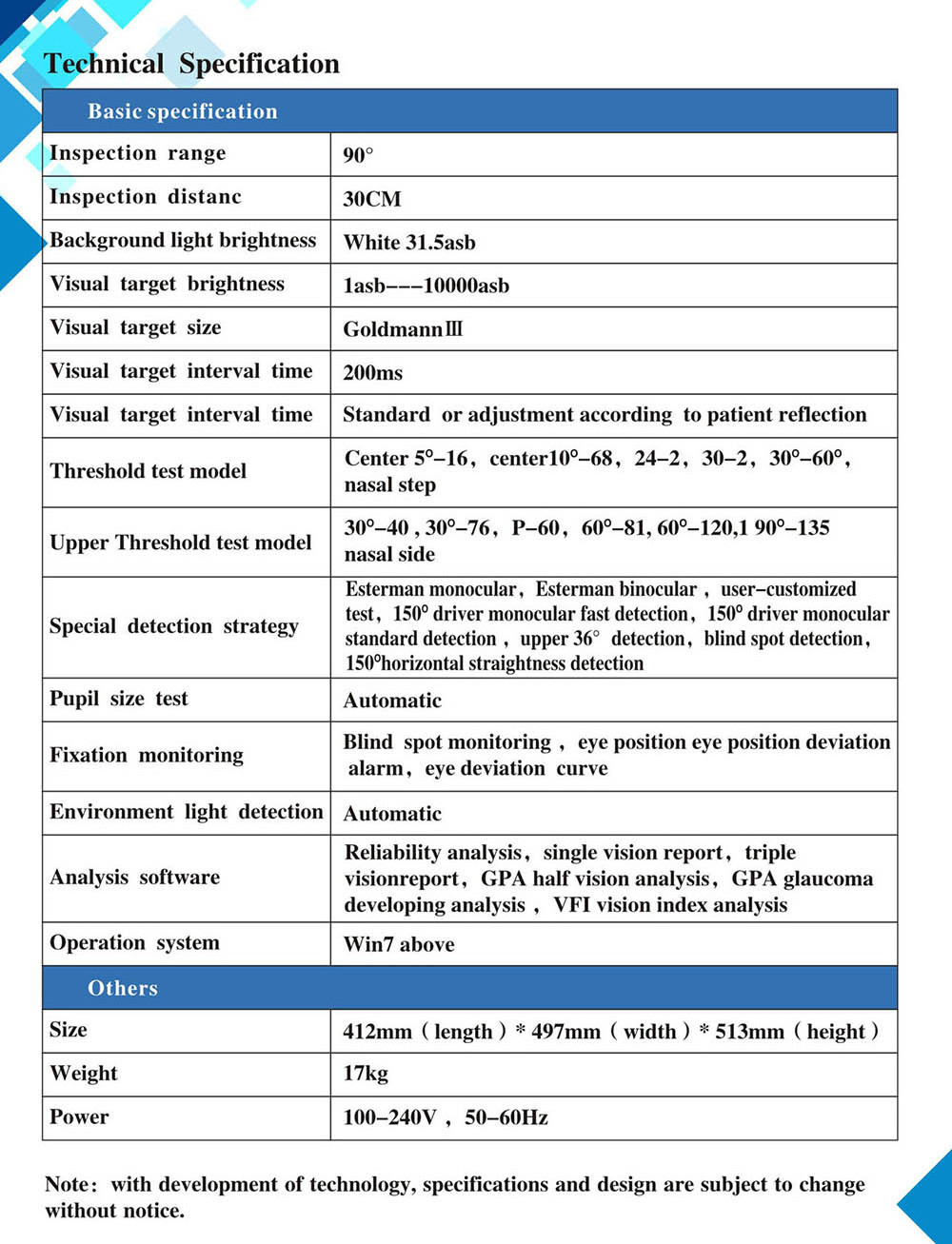 Ophthalmic Equipment Automatic Projection Perimeter Visual Field Machine Bio1000 Visual Field Analyzer