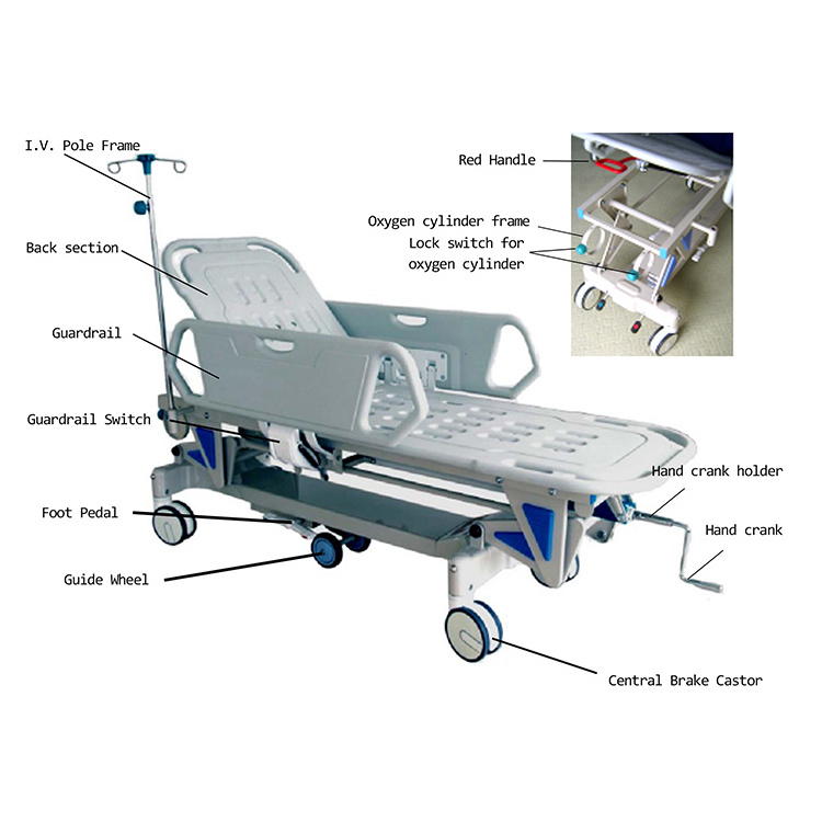 High Quality Wheeled Emergency Stretcher for Hospitals and Ambulance