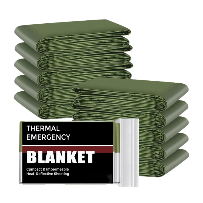 New Custom Color Heat Retention Foil Mylar Thermal Army Green Emergency Blanket Emergency Survival Blanket 1.6*2.1  First Aid