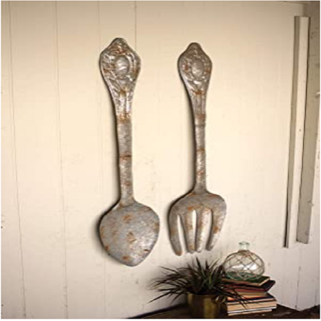 Best Selling Set of Large Metal Fork and Spoon Wall Decor One Size Gray at an affordable manufacturing price