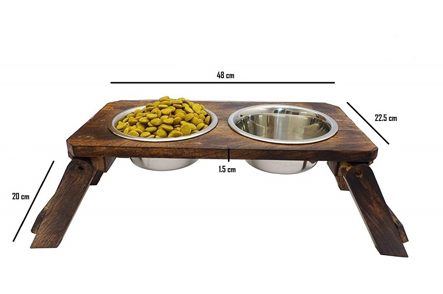 Wooden Raised Pet Stainless Steel Bowls Elevated Feeder for Dogs Cats Food and Water Bowls Stand Feeder in Large Size