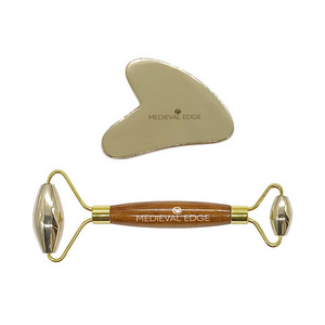 Ayurveda Kansa Metal Face Roller And Heart Shape Kansa Gua Sha Scraping Glowing Massage Tool, Manual Massage For Face