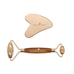 100% Pure Copper Ayurveda Kansa Face Roller And Copper Heart Shape Gua Sha Glowing Scraping Face Massage Tool set of 2