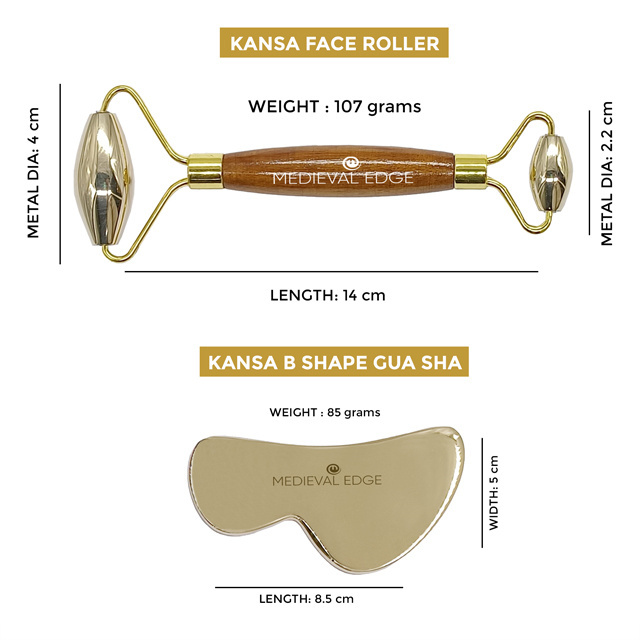 Ayurveda Kansa Metal Face Massager Roller And B- Shape Gua Sha Scraping Massager Tools Manufacturer Indian Factory