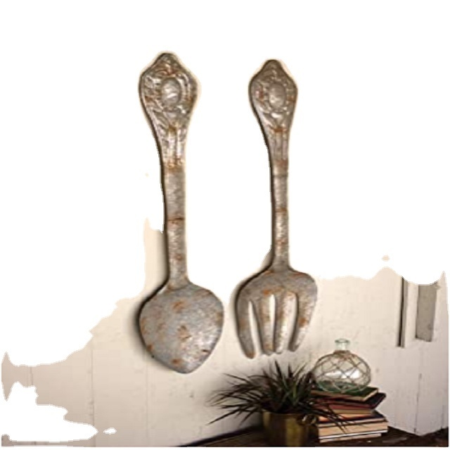 Best Selling Set of Large Metal Fork and Spoon Wall Decor One Size Gray at an affordable manufacturing price