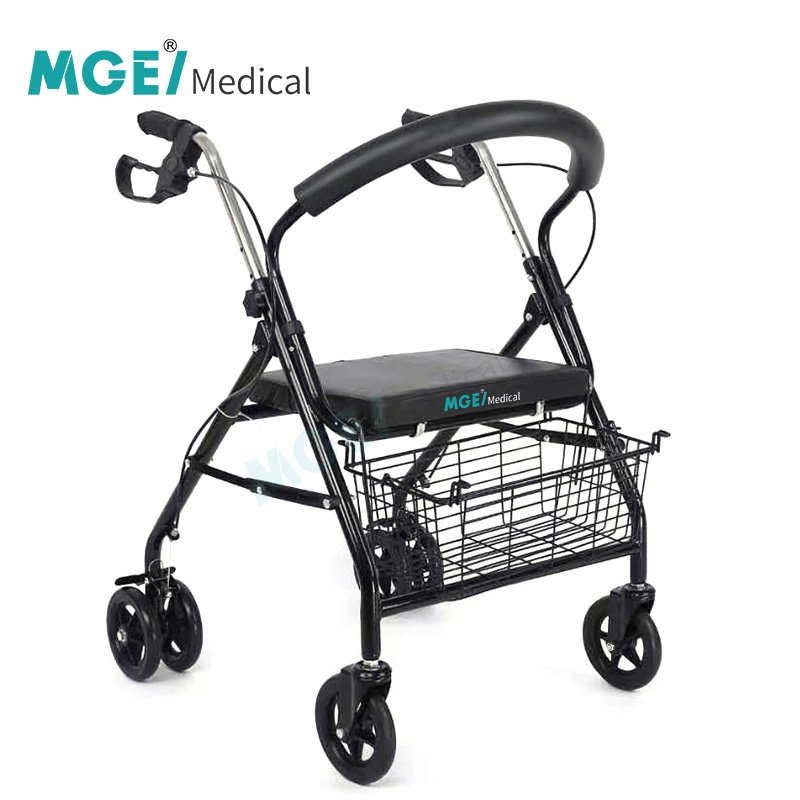 MGE-MWM13 Medige Factory Outlet Folding Rollator With Seat Portable Patient Adjustable Shopping Medical Outdoor Steel Rolla