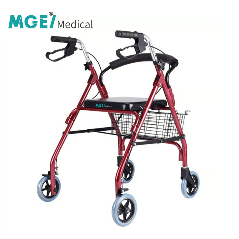 MGE-MWM13 Medige Factory Outlet Folding Rollator With Seat Portable Patient Adjustable Shopping Medical Outdoor Steel Rolla