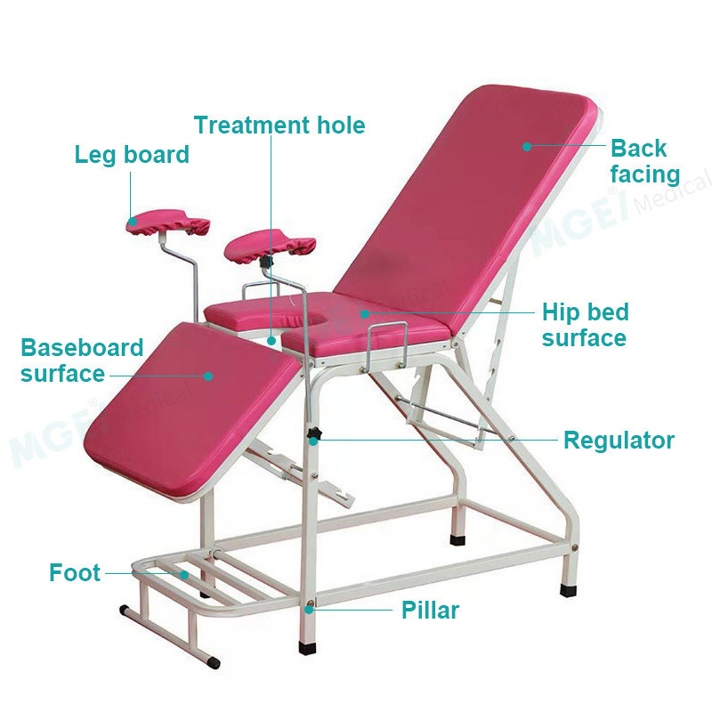 MEDIGE Stainless Steel Gynecological Delivery Bed Obstetric Labour Table Gynecological Examination Chair With Stirrup