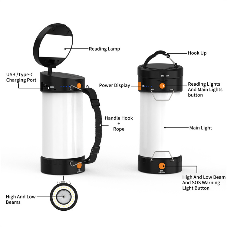 Portable Bright Camping Lantern Rechargeable 4000Mah SOS Warning Flash Light Camping