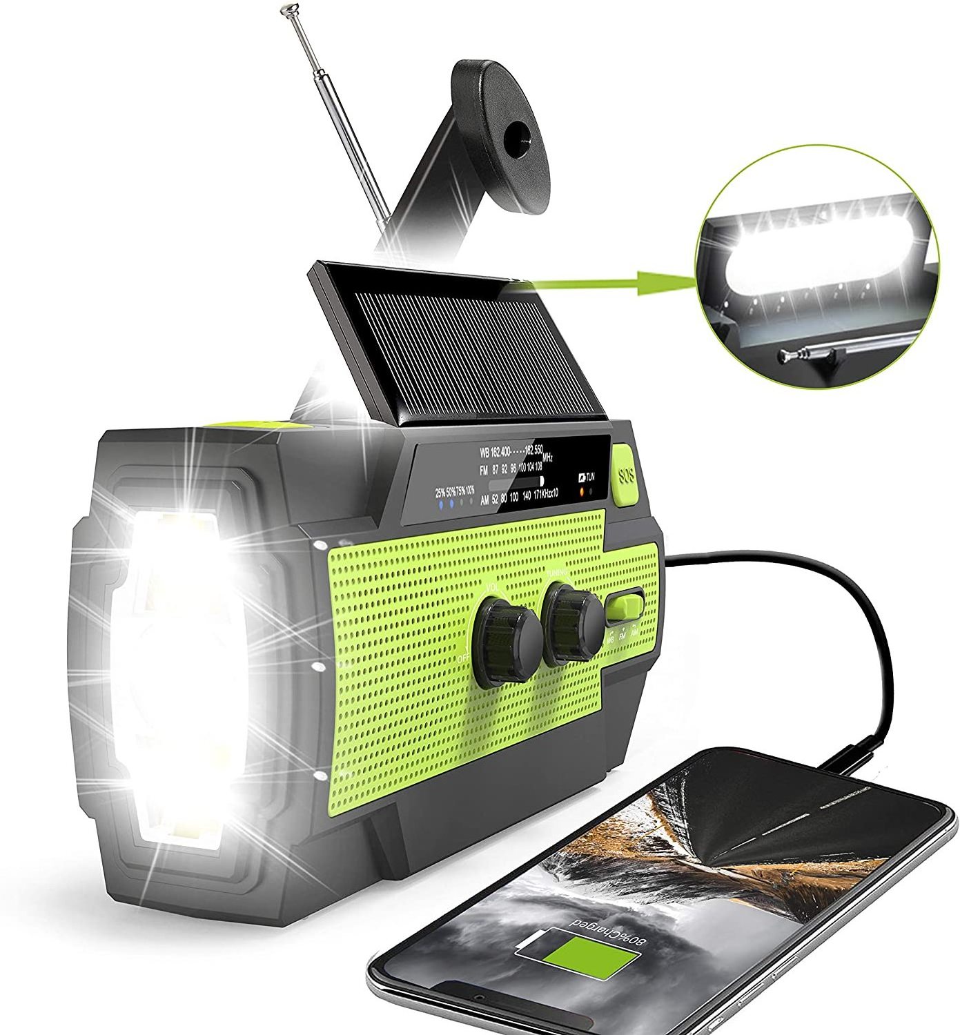 MD-090P hand crank light emergency solar flashlight crank radio md-090plus with light