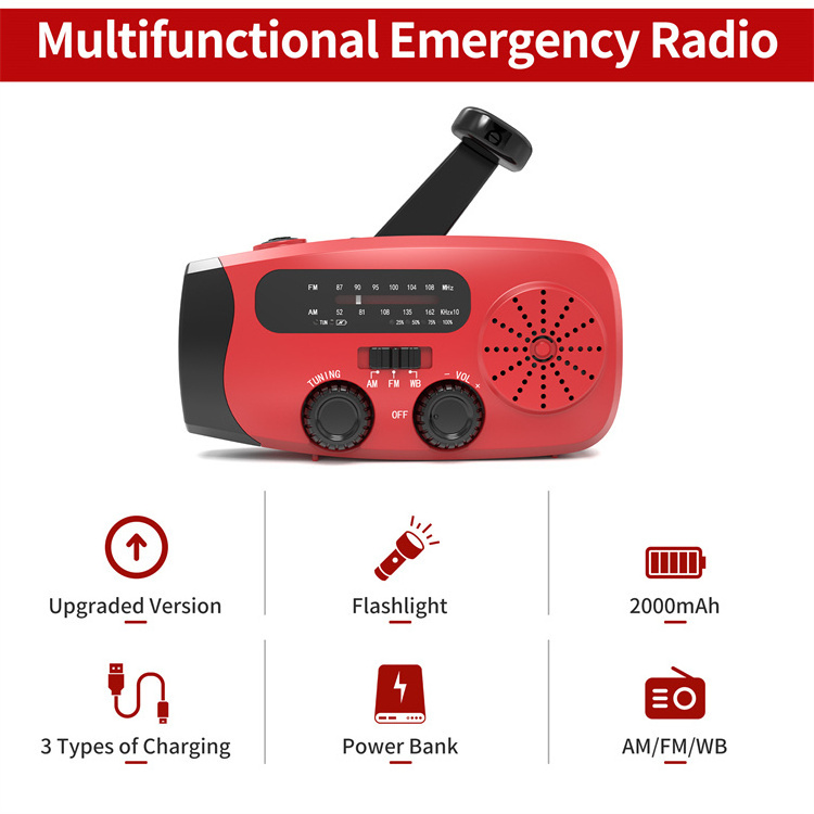 MEDING Emergency Survival Kit Portable Fm Am Noaa Weather Radio Emergency Hand Crank Solar Power Bank Flashlight