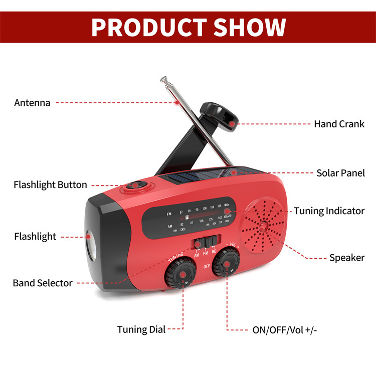 MEDING Upgrade Portable Solar Weather Radio Hand Crank AM/FM NOAA Emergency Earthquake Flashlight