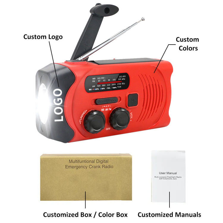 Solar hand Crank flashlight AM/FM/NOAA Portable Outdoor Waterproof Radio with Mobile Charger power bank