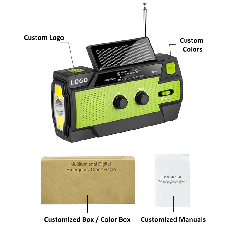 MEDING Emergency solar crank power smart phone charger with solar panel radio solar charger powerbank 4000mah