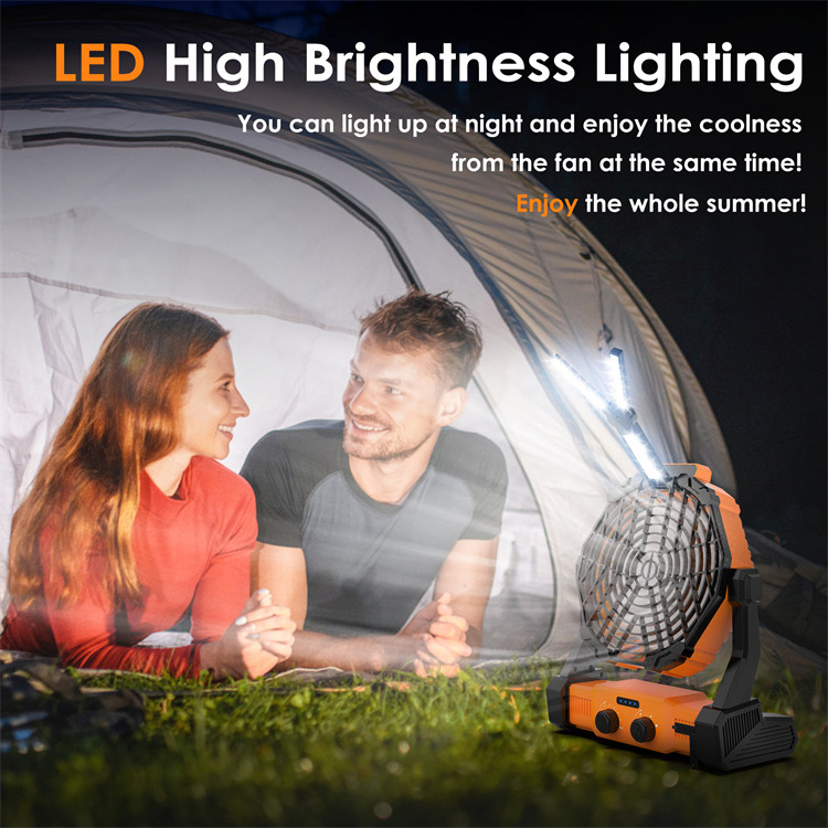 8000Mah Battery Operated Portable Fan 7 Inch Large Fan Blade Rechargeable Outdoor Camping Lantern Fan