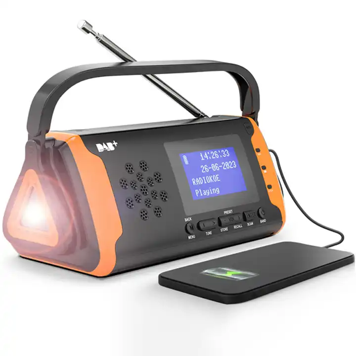 FM DAB Emergency Phone Charger Crank Solar Radio with Torch