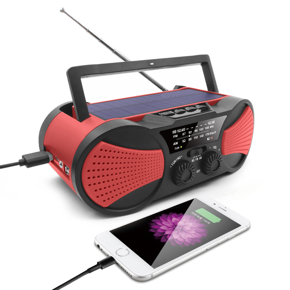 Hurricane 4000mAh Rechargeable solar powered radio mp3 Player am fm noaa solar crank radio orange