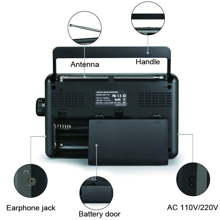 MEDING portable ac transistor radio am fm radio with batteries