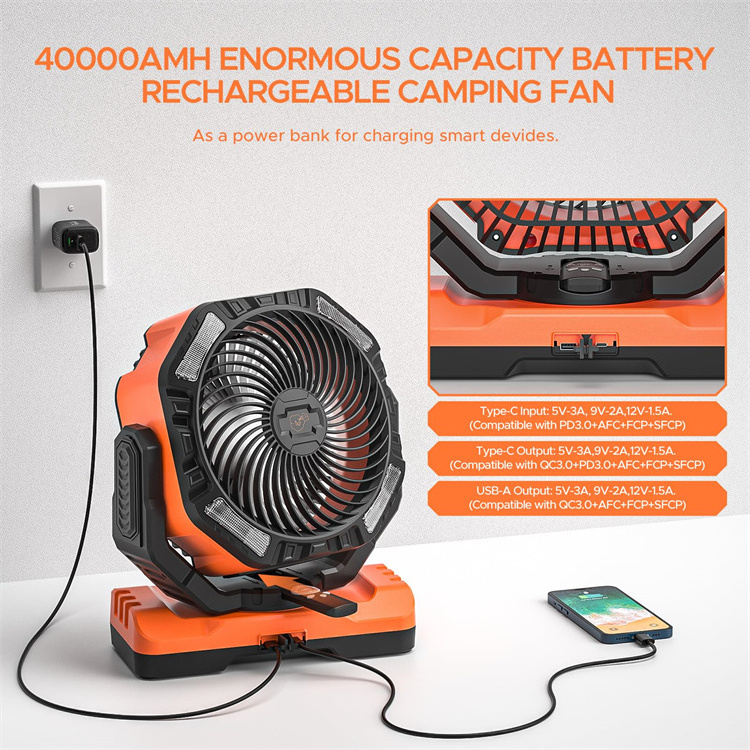 40000mAh Rechargeable Electric Industrial Camping Fan with LED Light Auto-Oscillating Desk Outdoor Tent Fan