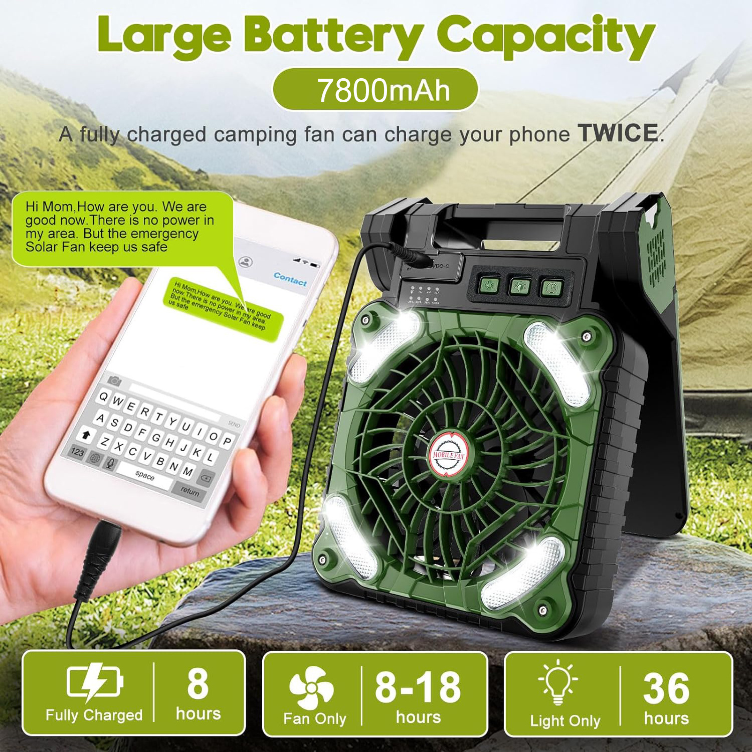 Outdoor Camping with Solar Fan And Power Bank In One 7800mAh Floor Mini Solar Fan