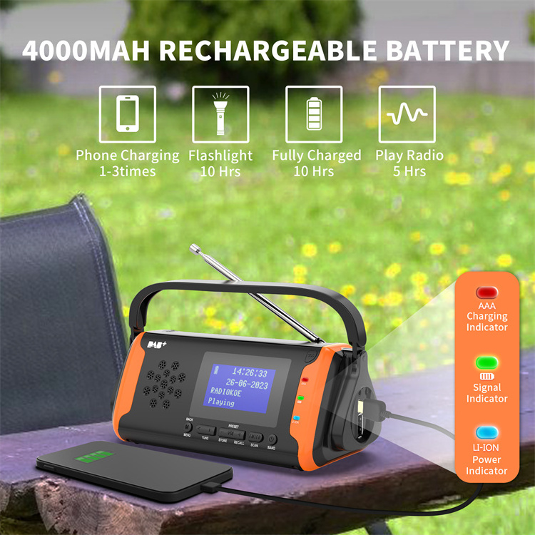 FM DAB Emergency Phone Charger Crank Solar Radio with Torch