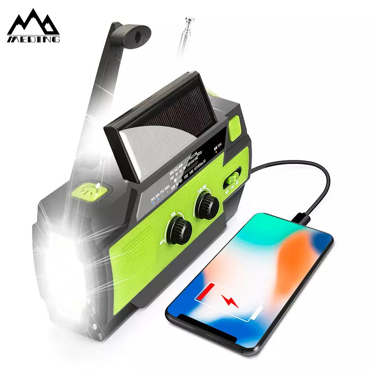 MEDING Emergency solar crank power smart phone charger with solar panel radio solar charger powerbank 4000mah