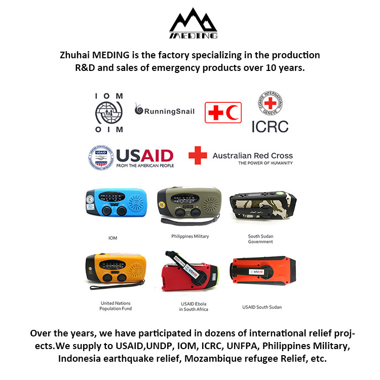 Factory Hot Sale SOS Alarm Emergency Radio Portable 4000mAh LED Dynamo Survival Flashlight