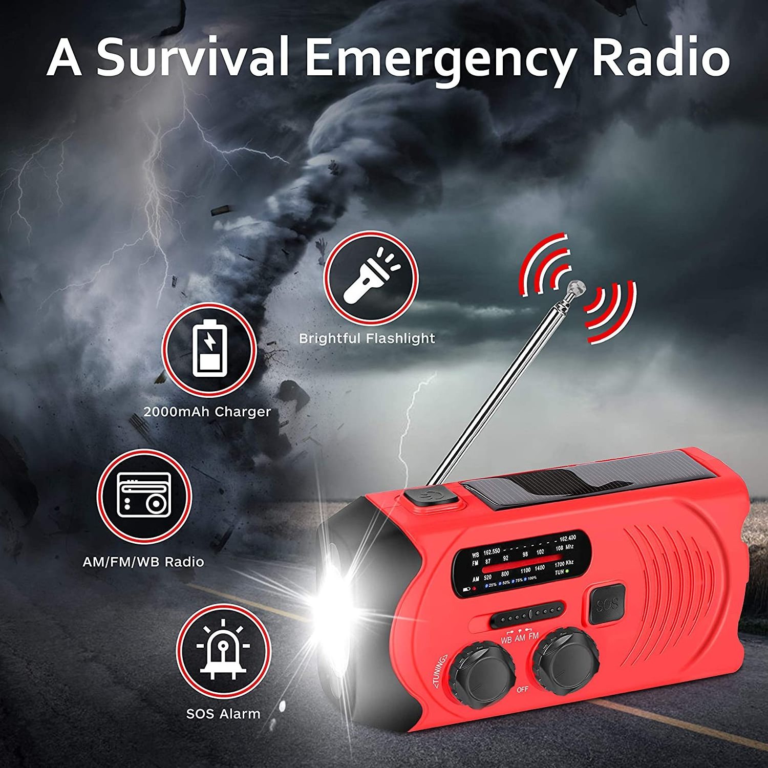 Outdoor disaster Survival Gear Kit Emergency Flashlight Radio And Usb Charger