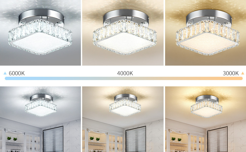 Woholitable Modern Crystal Chandelier LED Flush Mount Pendant Lighting Cold White Mini Ceiling Light Fixture