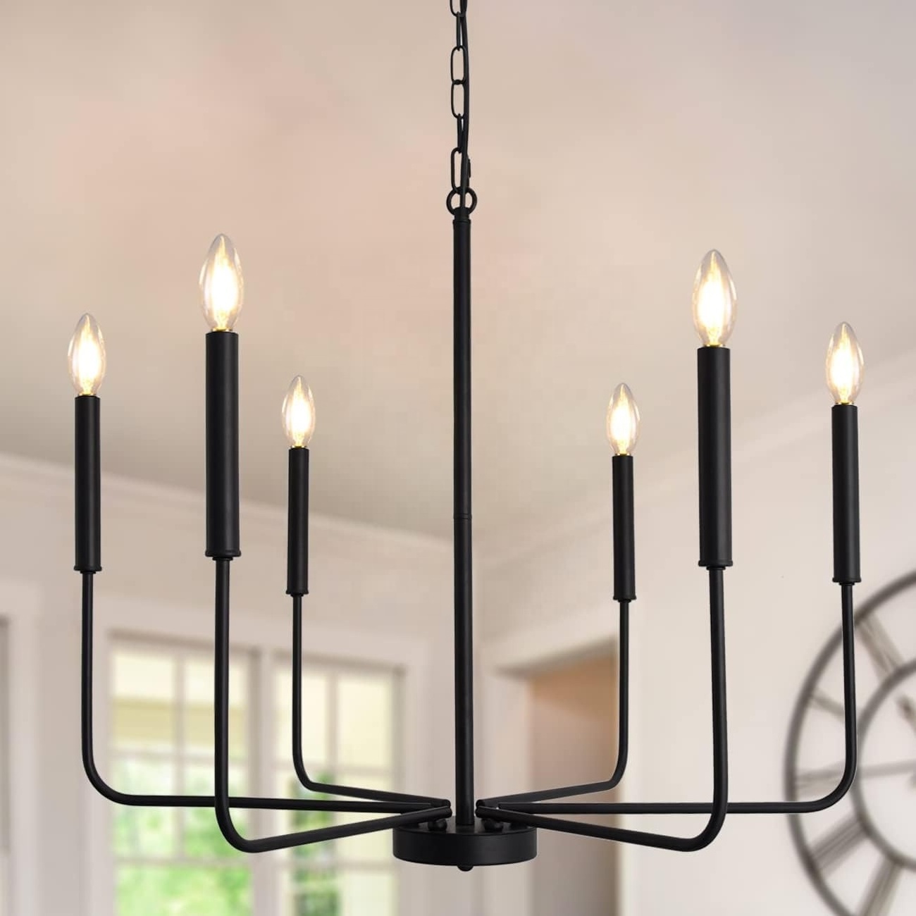 MEDISEN 6 lights Modern chandelier, indoor lighting black metal candle hanging pendant lamp