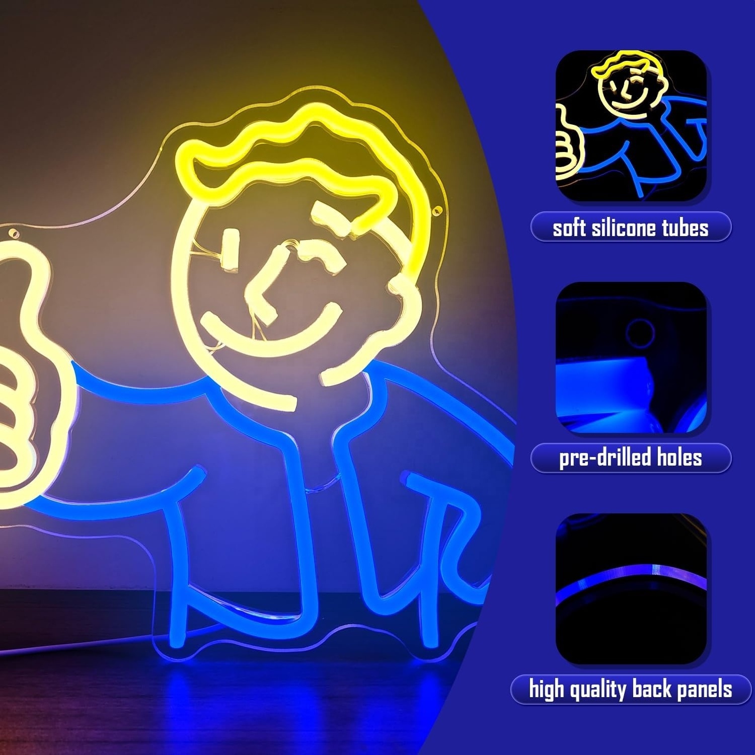 Fallout Neon Sign for Bedroom Vault Boy Dimmable Game Led Neon Signs for Wall Decor Neon Light Signs Light