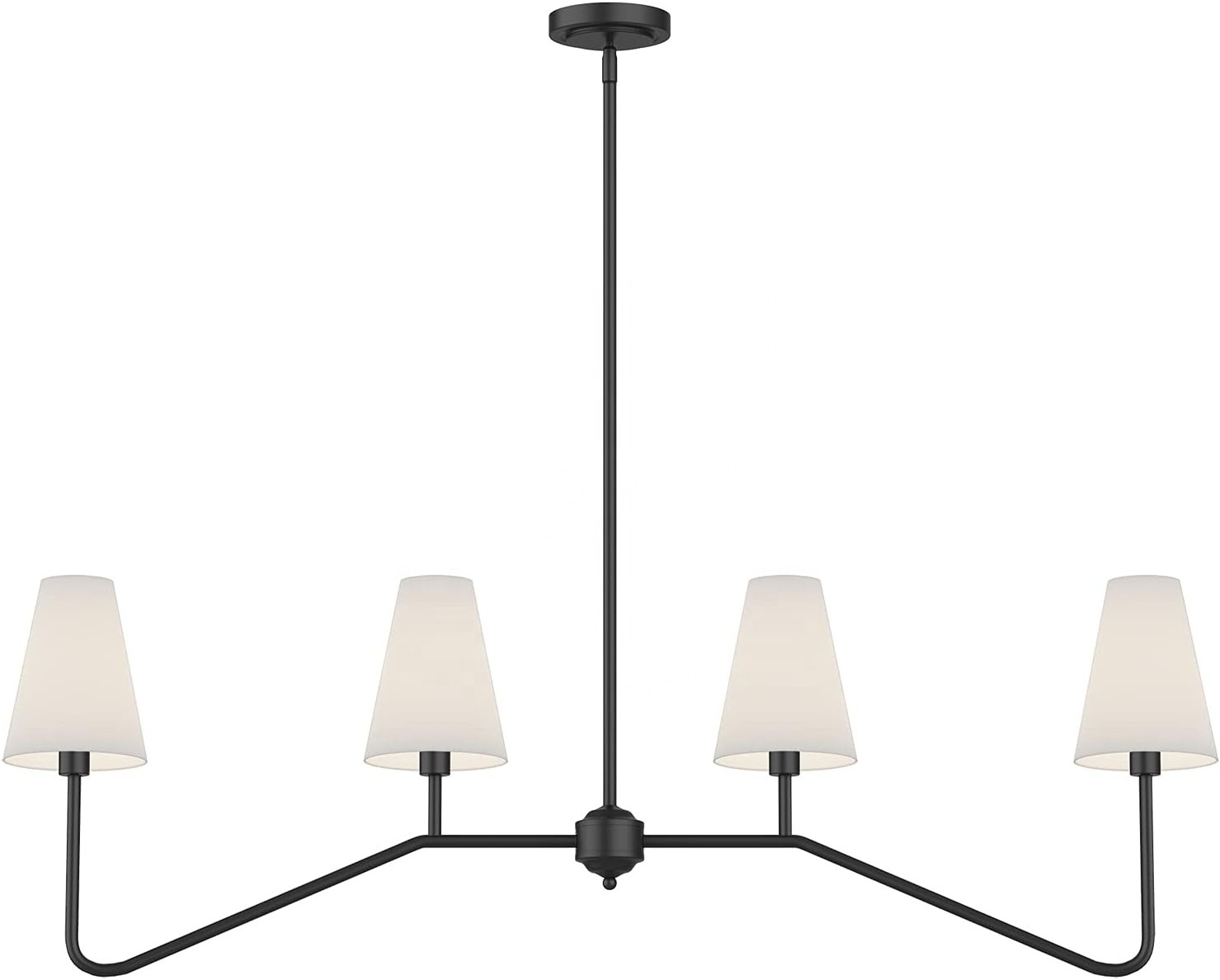 Classic Chandeliers Matt Black with White Linen Shades,Linear Kitchen Island Lighting Fixture