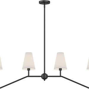 Classic Chandeliers Matt Black with White Linen Shades,Linear Kitchen Island Lighting Fixture