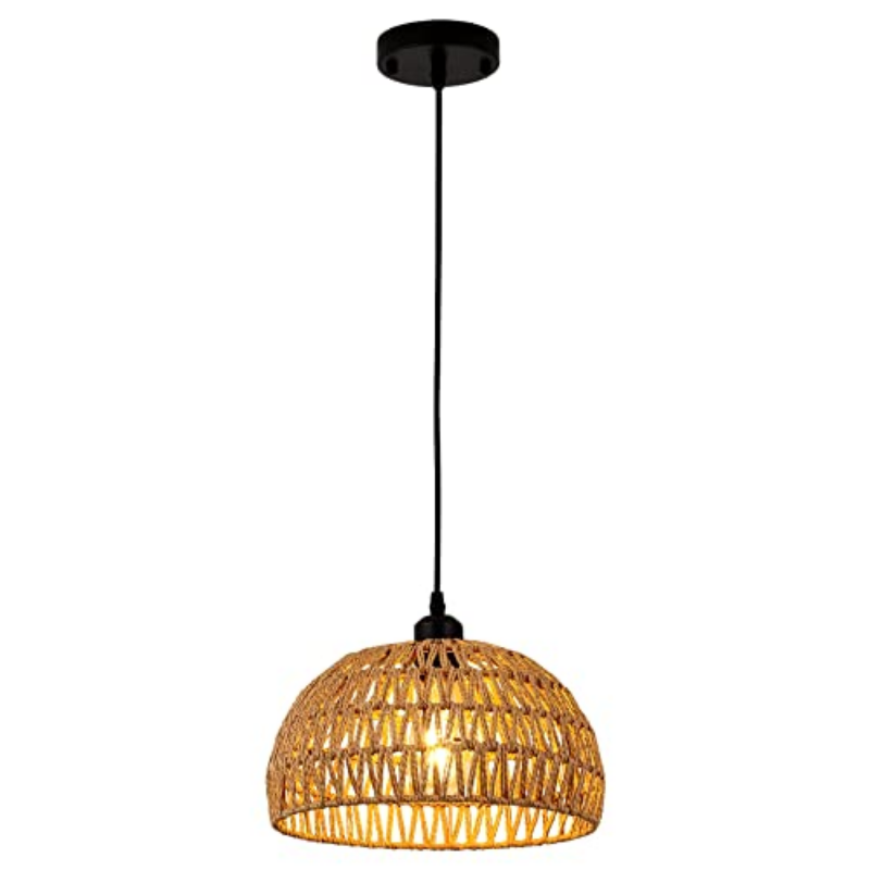 Rattan Pendant Light Fixtures Hanging, Lamp Basket Light Fixture for Kitchen Dining Room Hallway Bedroom