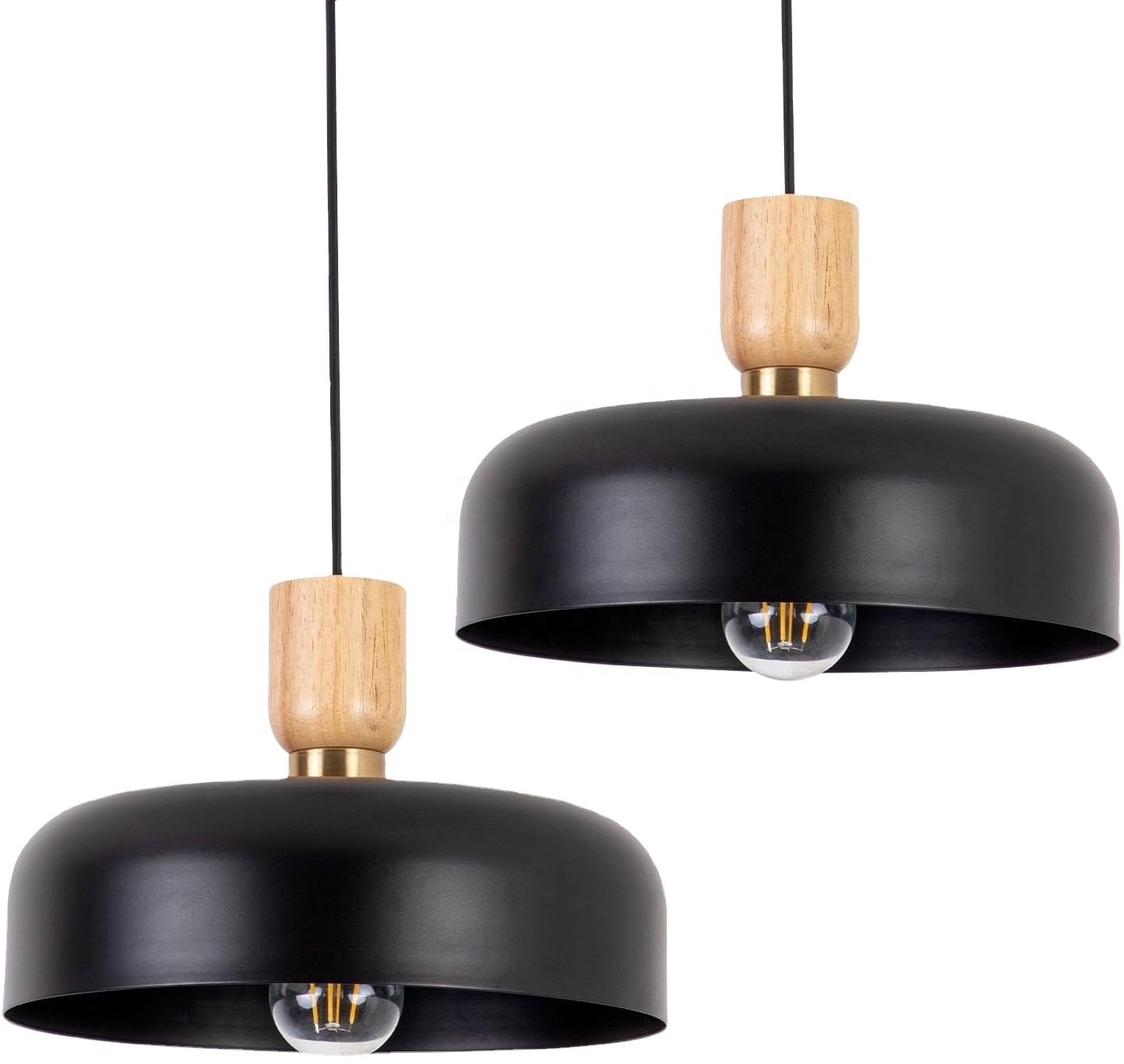 Black Industrial Metal Shade Hanging Island Wood luminaire Pendant Light Fixture apply to Kitchen Dining Room