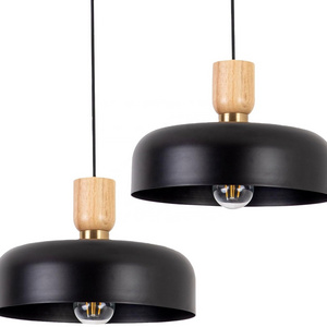 Black Industrial Metal Shade Hanging Island Wood luminaire Pendant Light Fixture apply to Kitchen Dining Room