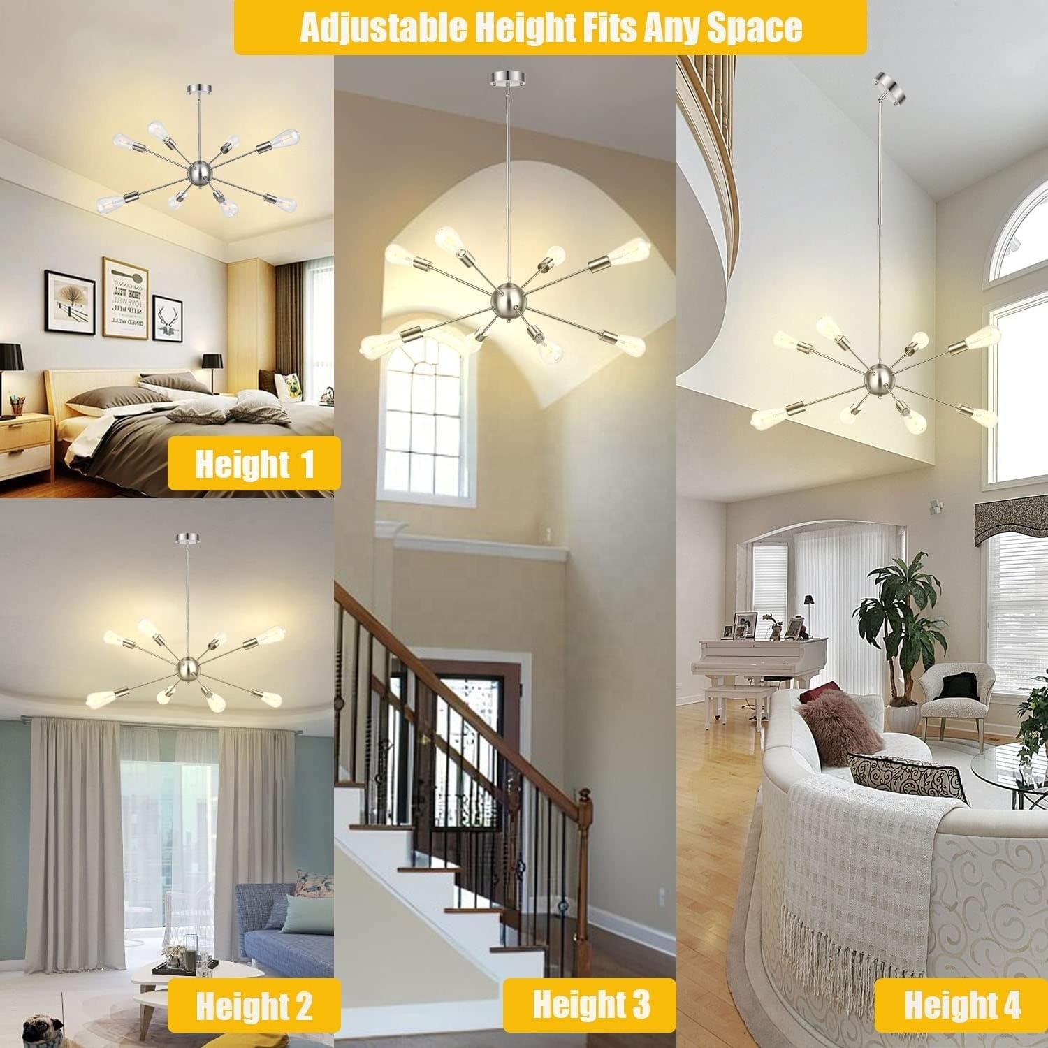 Modern Sputnik  Pendant Silver 8 Lights Chandelier Fixture Ceiling Light for Dining/Living Room Kitchen Island