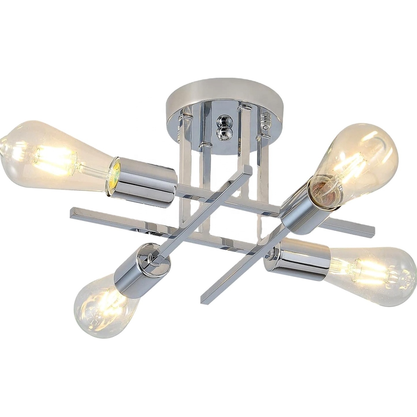 Woholitable Sputnik Chrome Mid Century Pendant Chandelier Semi Flush Mount 4 Lights Brushed Nickel Ceiling Light Fixture