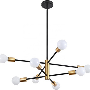 Mid Century Modern Sputnik Gold & Black, 8-Light Chandelier Semi Flush Mount Ceiling Light for Dining Room Study Office