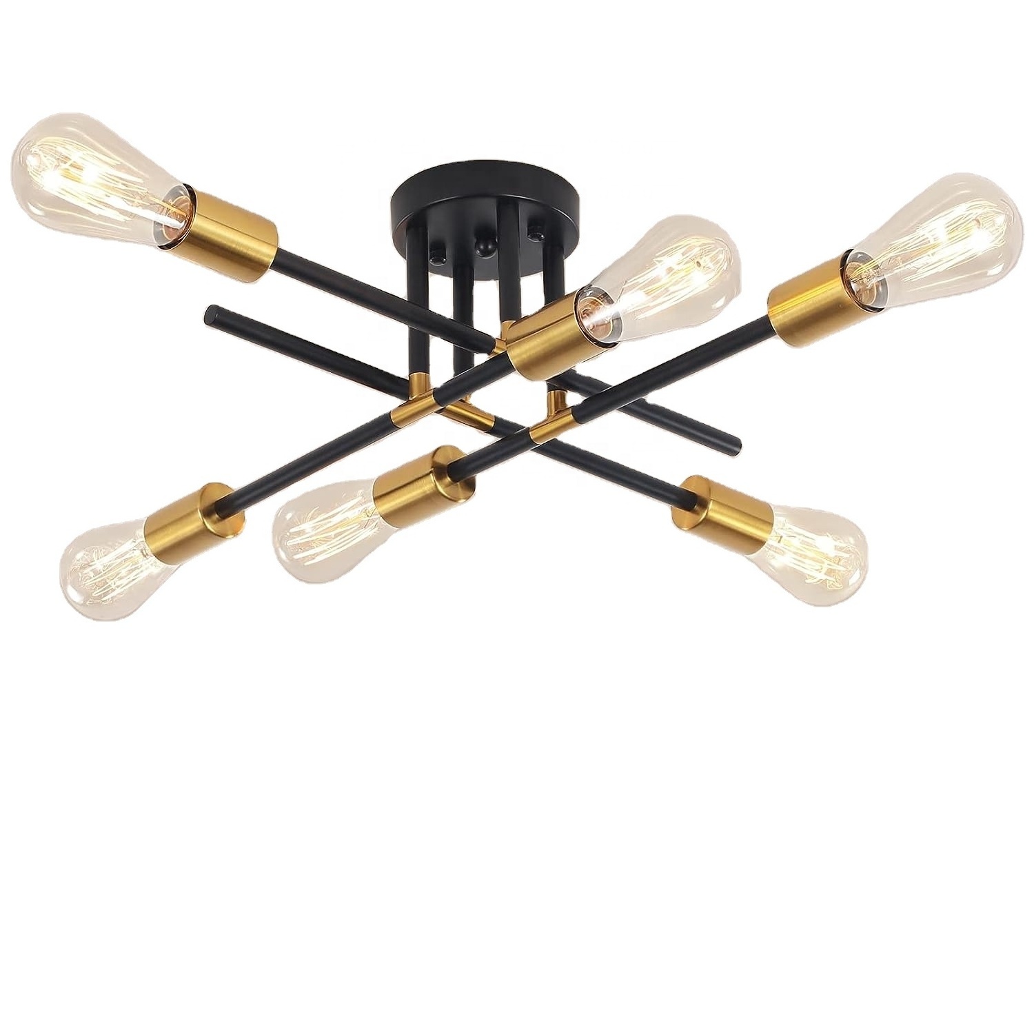 Vintage Black Gold Sputnik Chandeliers Fixture with E26 Bulb Base Kitchen Fixtures Flush Mount 6 Light Ceiling Light