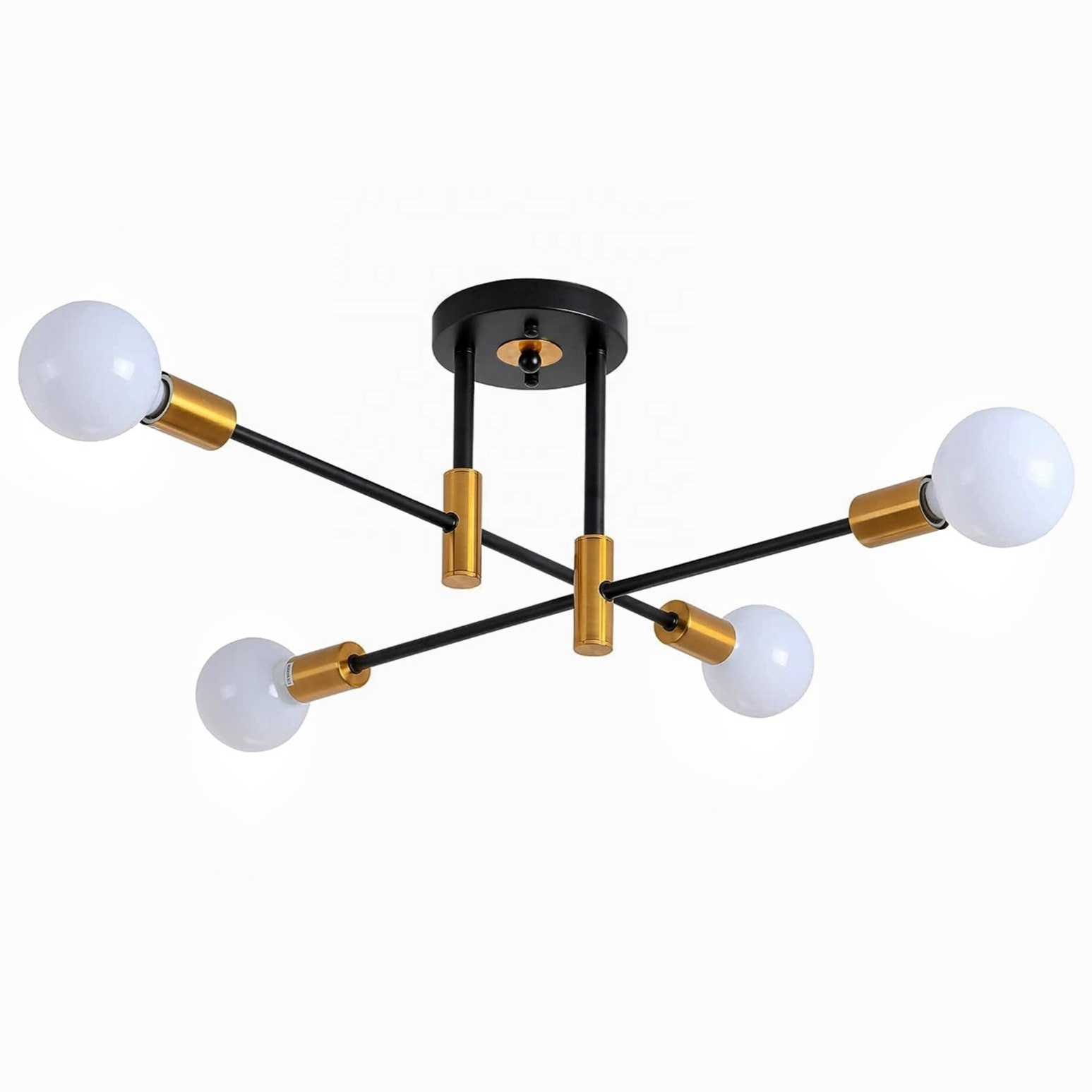 Modern Sputnik Mid Century Black gold Pendant Lighting Semi Flush Mount Ceiling Light Adjustable Arm Chandelier Light Fixture