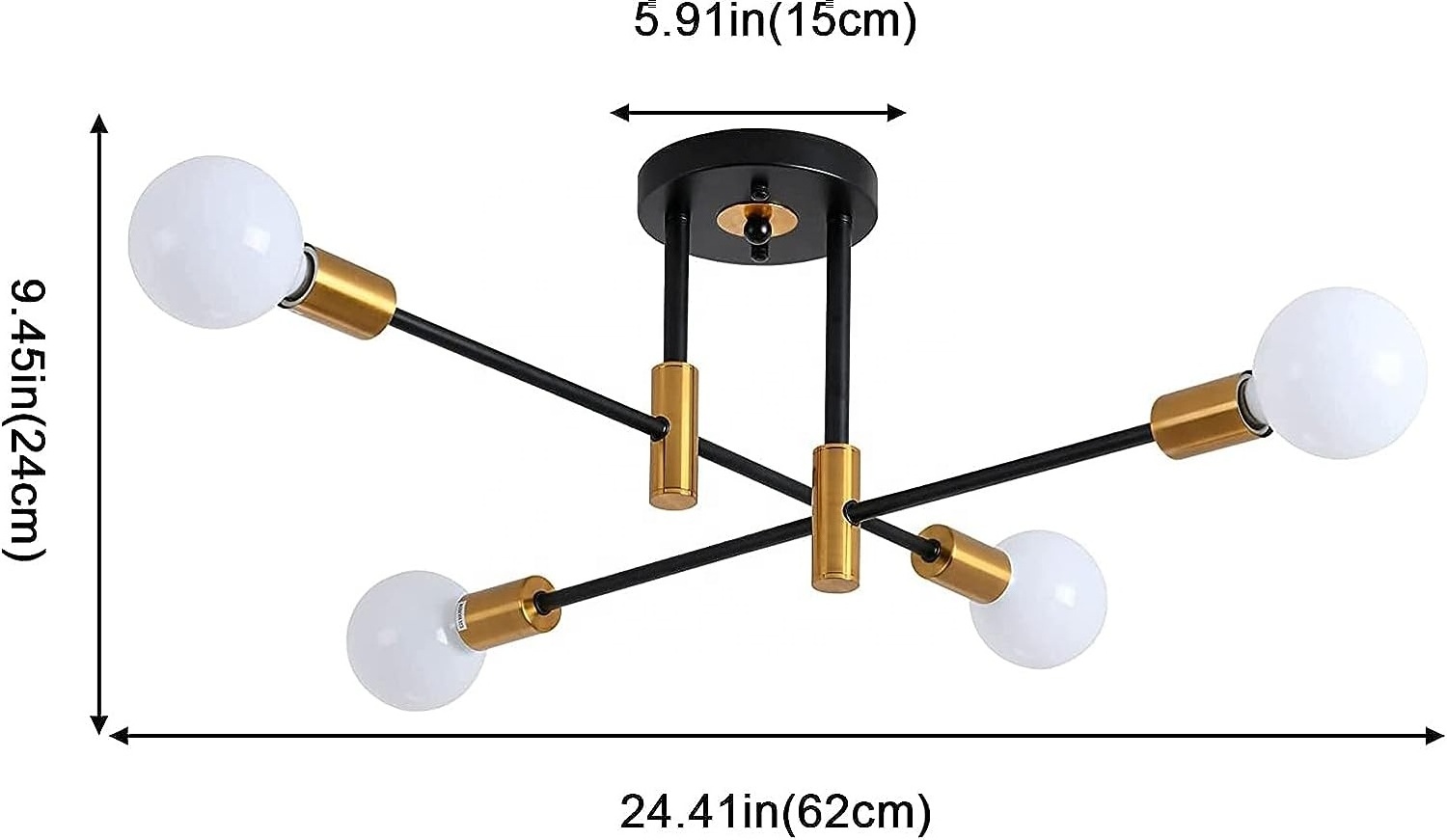 Modern Sputnik Mid Century Black gold Pendant Lighting Semi Flush Mount Ceiling Light Adjustable Arm Chandelier Light Fixture