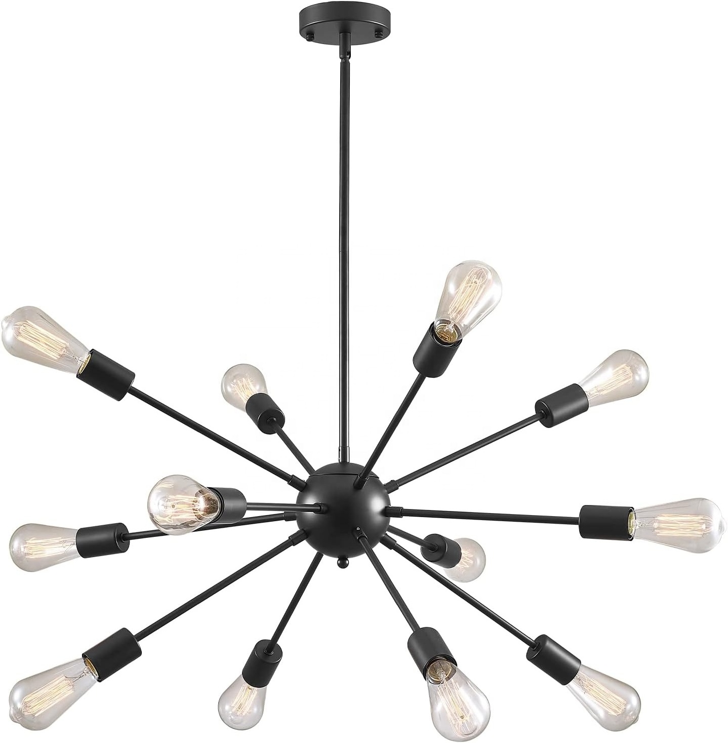 Black Modern Vintage Industrial Matte Sputnik 12 Lights Adjustable Chandelier for Dining Room Ceiling Lighting Fixtures