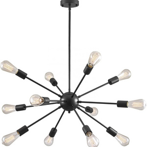 Black Modern Vintage Industrial Matte Sputnik 12 Lights Adjustable Chandelier for Dining Room Ceiling Lighting Fixtures