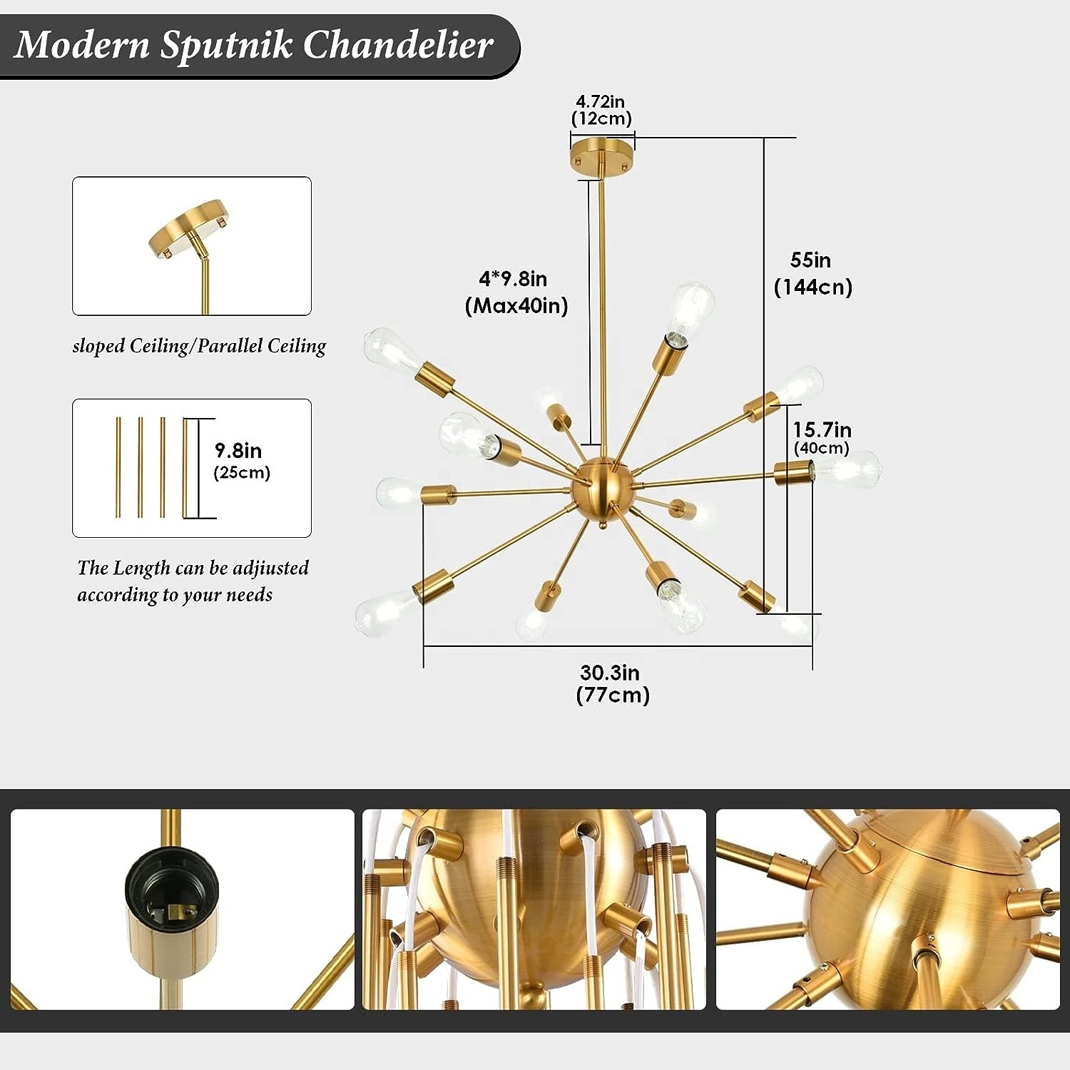 Morden Sputnik Light Fixture modern luxury Chandeliers 12 Lights Brushed Brass Modern Ceiling Light Fixture