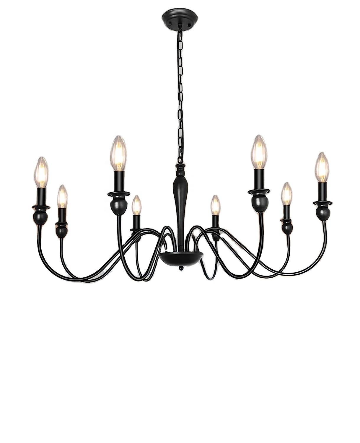 Vintage Black Industrial Rustic Candle 8 Lights Farmhouse Kitchen Island Lighting Light Fixtures Ceiling Hanging Chandeliers