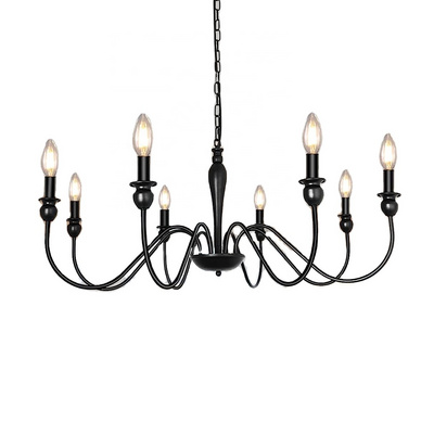 Vintage Black Industrial Rustic Candle 8 Lights Farmhouse Kitchen Island Lighting Light Fixtures Ceiling Hanging Chandeliers