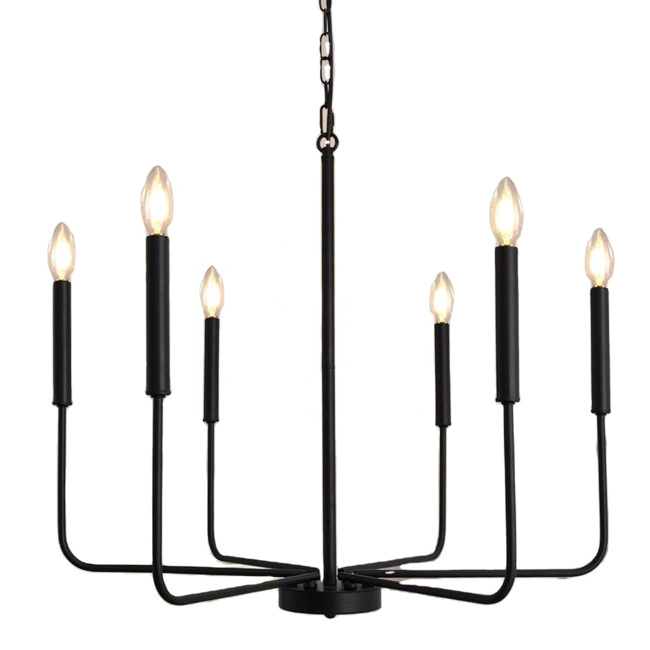 Matte Black Farmhouse Light Fixture, Rustic Chandelier 6-Light 26 Inches Classic Candle Ceiling Hanging Light Fixtures