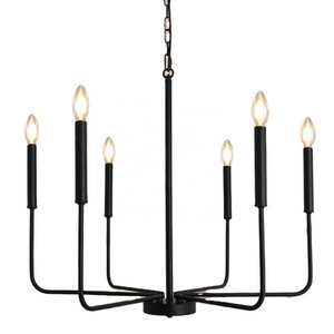 Matte Black Farmhouse Light Fixture, Rustic Chandelier 6-Light 26 Inches Classic Candle Ceiling Hanging Light Fixtures